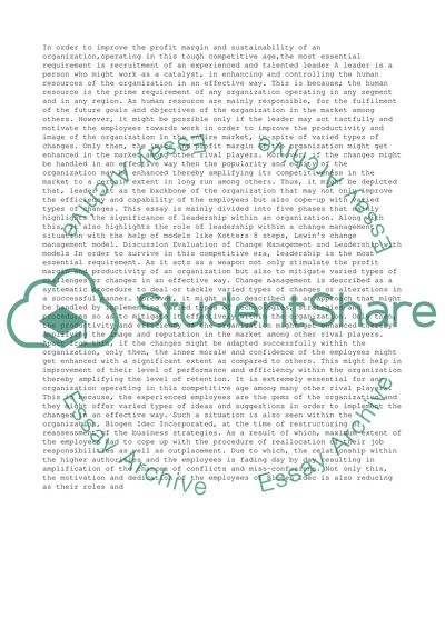 Improvment of the profit margin and sustainability of an organization