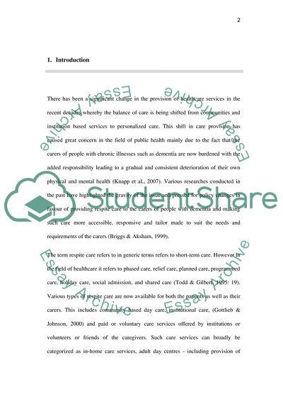 Providing respite care to carers of people with dementia