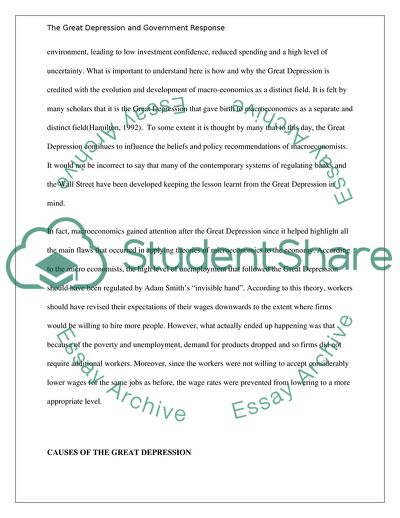 The Great Depression and Government Response