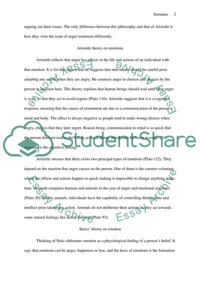 Aristotle and Stoics Theories on Emotion