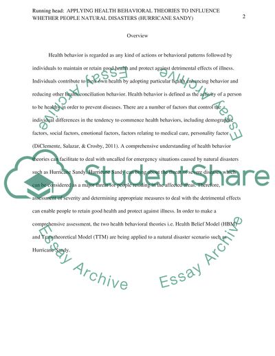 Applying Health Behavioural Theories to Influence Whether People Natural Disasters