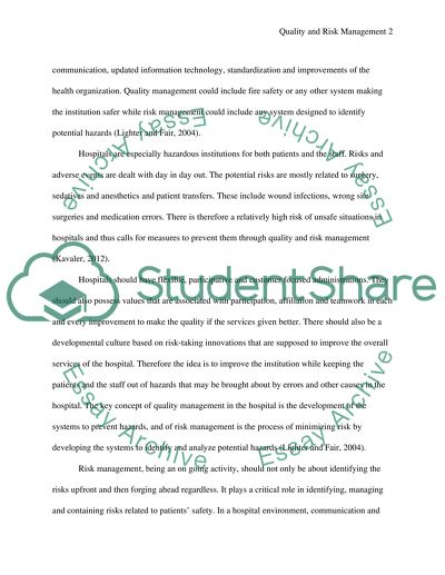 Risk and Quality Management Assessment