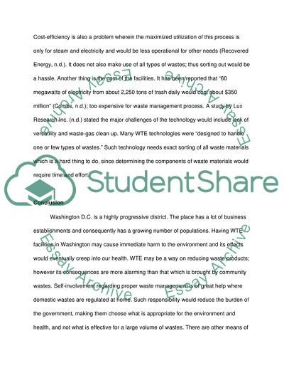 Disadvantage of building an energy producing waste burning disposal plant in washington DC