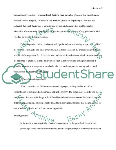 Antiseptics ( 70%, 91% Isopropyl and Iodine) on Ecoli growth
