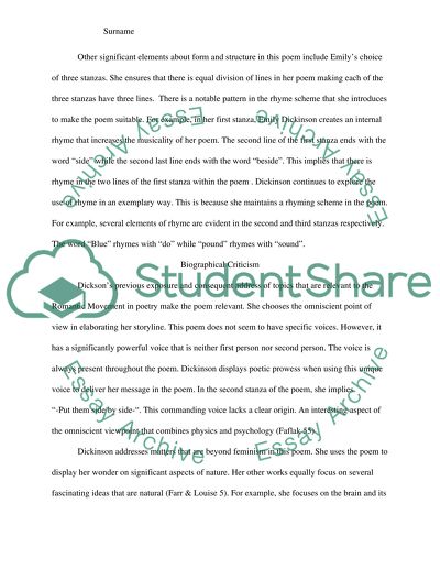 Textual Analysis of Emily Dickinsons Poem The Brain is wider than the Sky