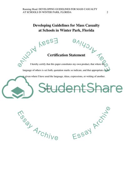 Guidelines for Mass Casualty at Schools in Winter Park, Florida