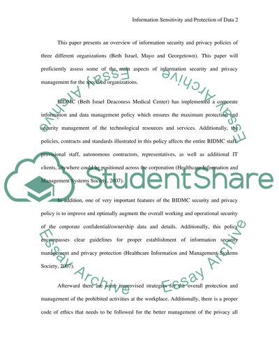 Information Sensitivity and Protection of Data