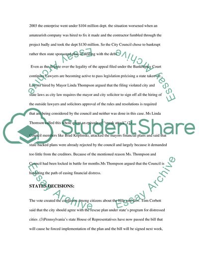 Harrisburg (state capital of Pennsylvania) Bankrupt