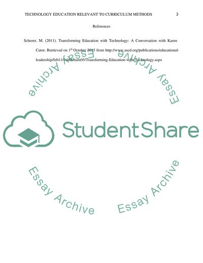 Technology Education relevant to Curriculum Methods