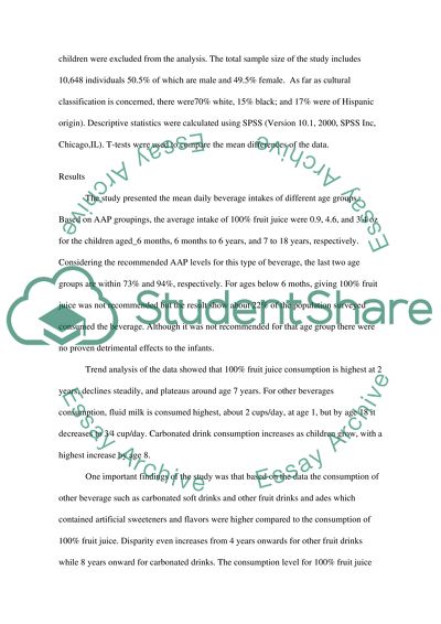 Beverage Consumption for Children and Adolescents
