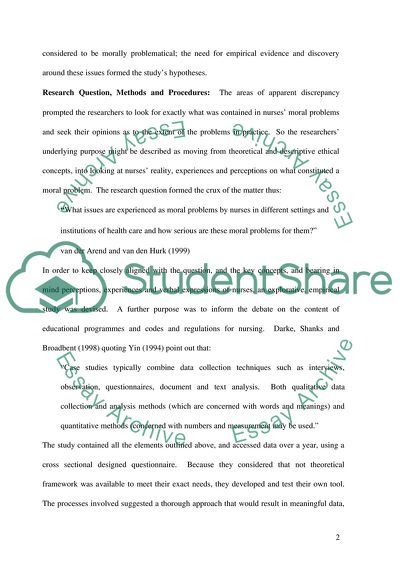 Critique of Research Article Moral Problems Among Dutch Nurses: A Survey by Arie JG van der Arend