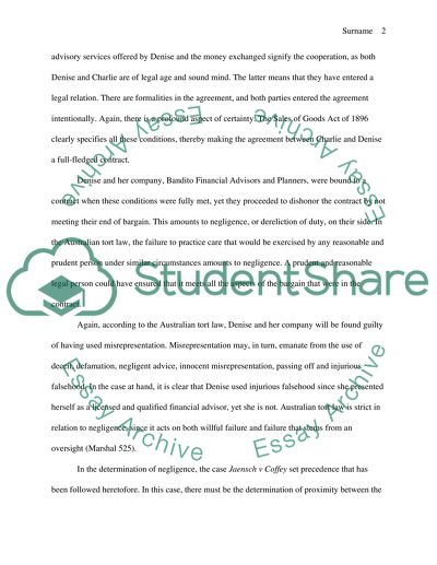 Law of Investment, Contract between Charlie and Denise