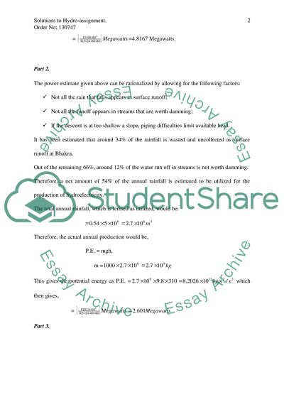 Solution to the hydro-potential assignment