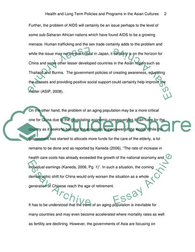 Health and Long Term Policies and Programs in the Asian Cultures