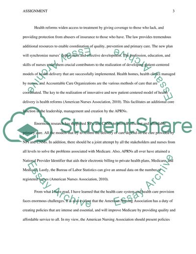 The American Nursing Association Department of Policy and Nursing