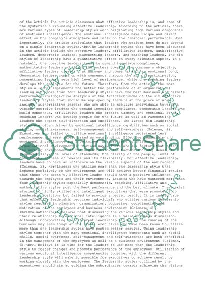 Discussion of an Effective Leadership