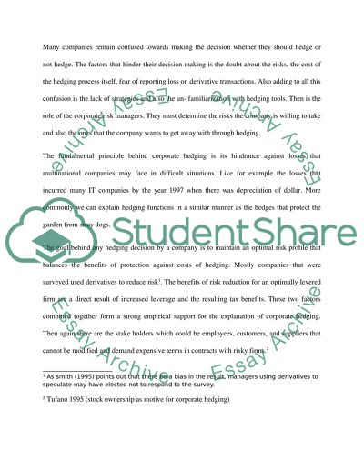 Corporate Hedging as an Important Aspect in Companies