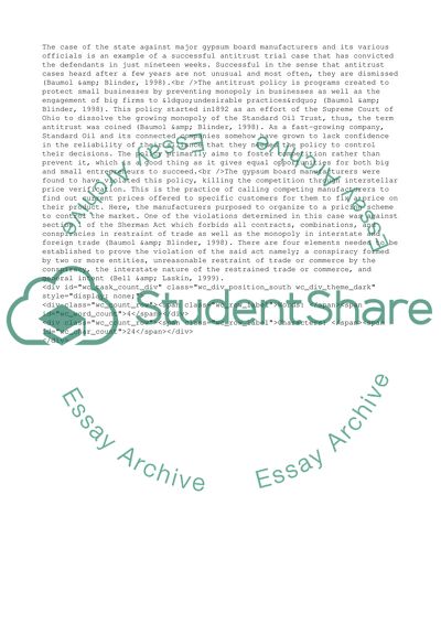 Unite States Gypsum Company and Antitrust