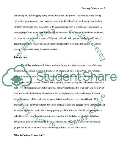 Fantasy Orientation Questionnaire