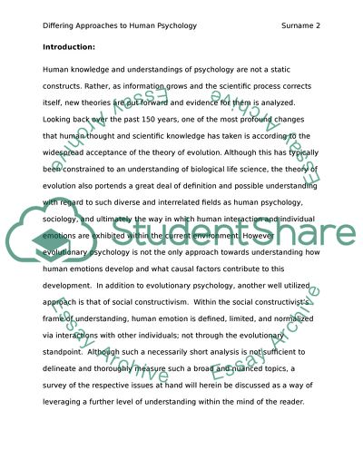 Differing Approaches to Human Psychology: An Exploration and Discussion