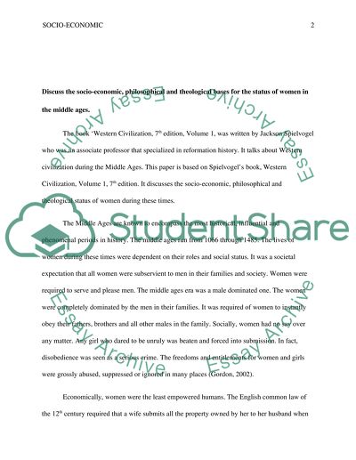 Socio-Economic, Philosophical and Theological Bases for the Status of Women in the Middle Ages