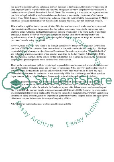 Integrating Values - The Legality, Morality, and Social Responsibility of Nike