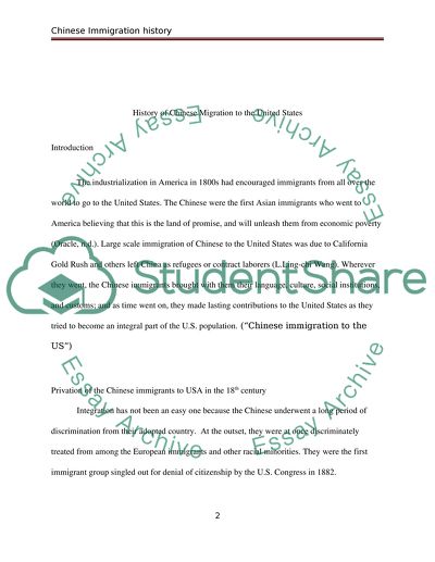 The history of Chinese Immigration to USA