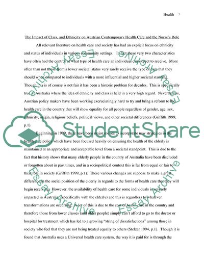 The Impact of Class, and Ethnicity on Austrian Contemporary Health Care and the Nurses Role