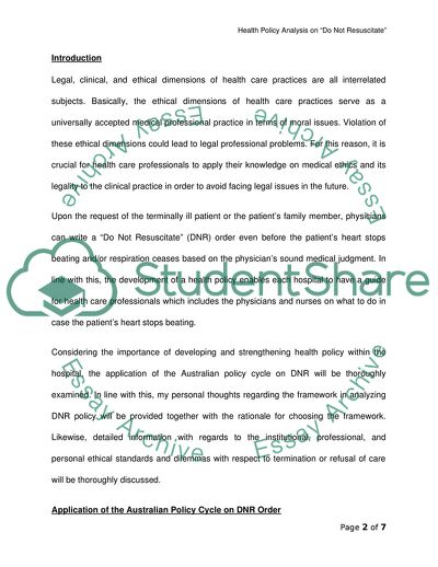 Health Policy Analysis on Do Not Resuscitate