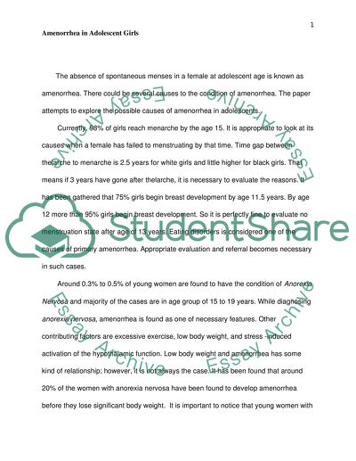 Amenorrhea in Adolescent Girls
