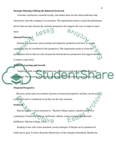 Strategic Planning Utilizing the Balanced Scorecard