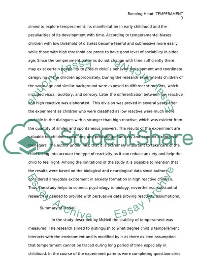 Summary of Temperament Studies