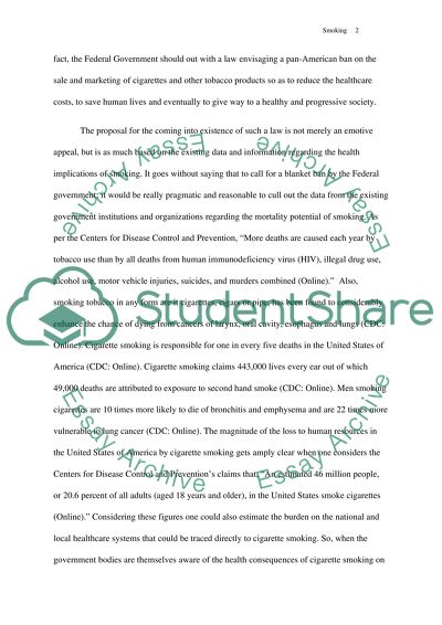 Call for a Blanket Ban on the Sale and Marketing of Cigarettes in the US