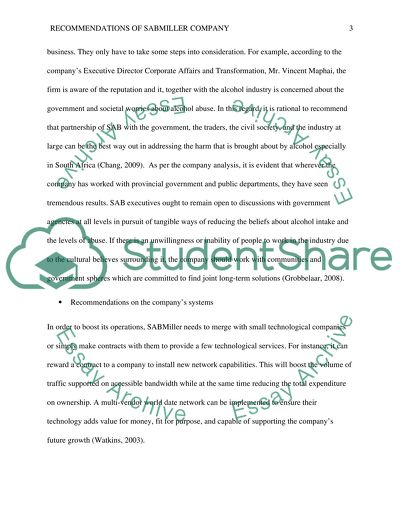 Recommendations of Sab Miller Company