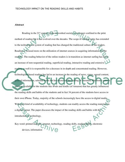 The impact of certain forms of technology on reading skills or reading habits