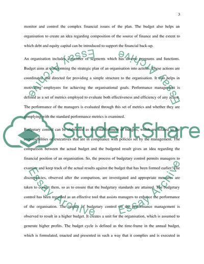 Budgetary Control as the Part of Overall Organisation Control