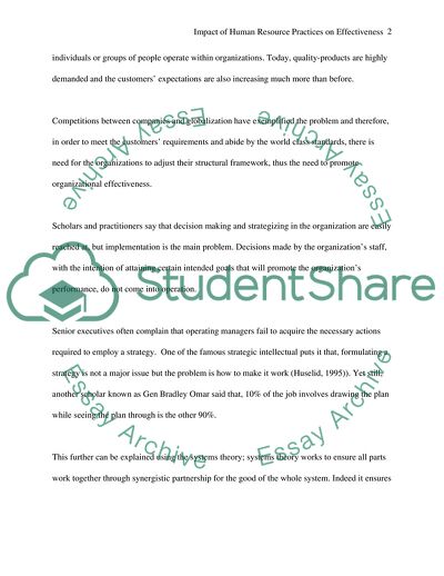 The Link between Human Resource Practices and Organizational Effectiveness