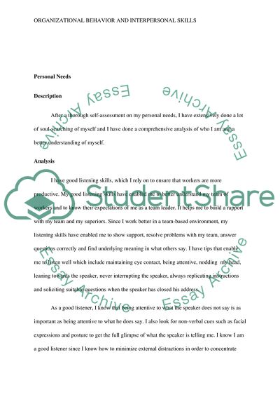 Organizational Behavior and Interpersonal Skills: BIG 5 Personality Test