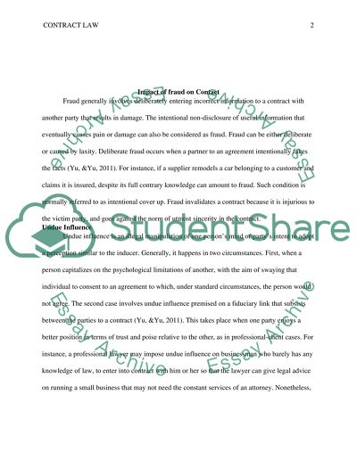 Contrack Law : Fraud; Undue Influence; Duress; Damages and Remedies