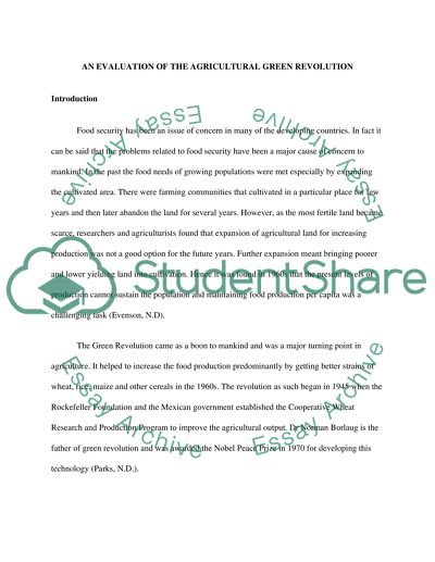 Evaluation of Agricultural Green Revolution