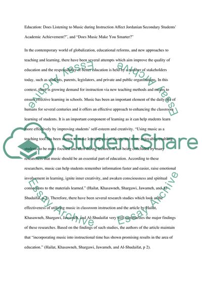 Review of Four Major Studies Relating to the Cognitive and Academic Benefits of Music to Children