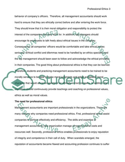 Professional Ethics and Management Accountants