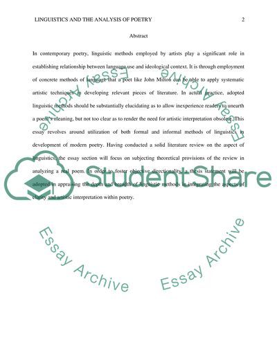 Linguistics and the Analysis of Poetry