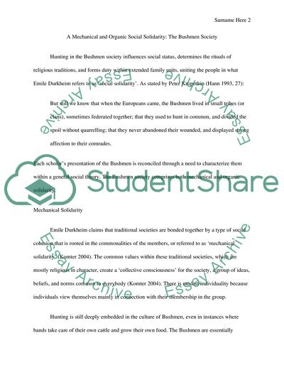 The Relationship between Hunting and Solidarity: The Case of the Bushmen