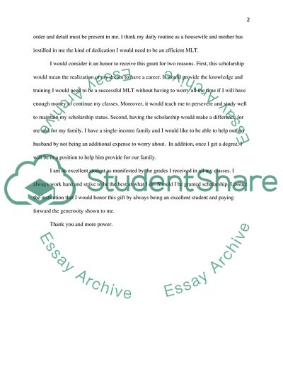 Request for a Grant to Develop a Career as the Medical Laboratory Technician