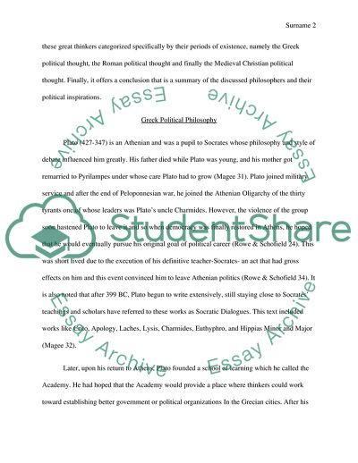 Political Theory of Greek, Roman and Medieval Christian Thinkers