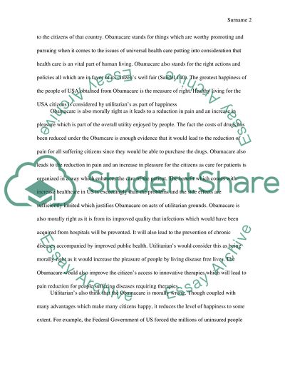 PAPER ON OBAMACARE FROM LIBERTARIANISM AND UTILITARIANISM STAND POINTS