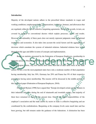 Influence of Trade Unions in Employee Relationships- Industrial Relations in EU Countries
