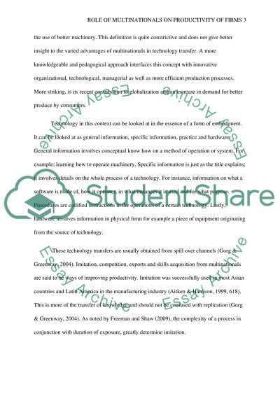 Role of Multinationals on Productivity of Firms