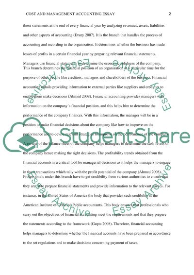 Analysis of Financial Accounting and Management Accounting